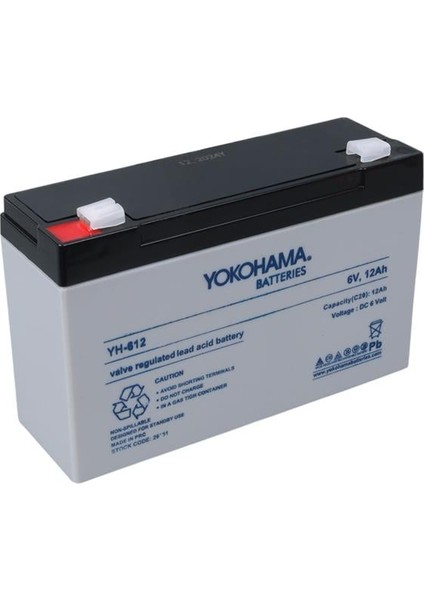 Yokohama YH-612 6 Volt - 12 Amper Akü (150X50X94 Mm)