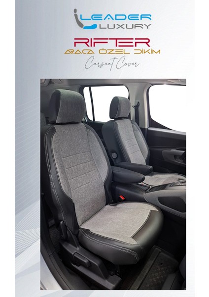 Peugeot Rifter ile Uyumlu 3 Tekli Lüx Keten Deri Oto Koltuk Kılıfı Birebir Araca Özel Ön Arka Takım Füme Scr modelleri