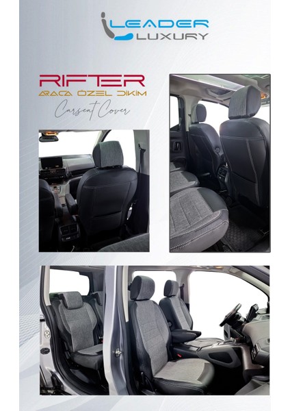 Peugeot Rifter ile Uyumlu 3 Tekli Lüx Keten Deri Oto Koltuk Kılıfı Birebir Araca Özel Ön Arka Takım Füme Scr indirimleri