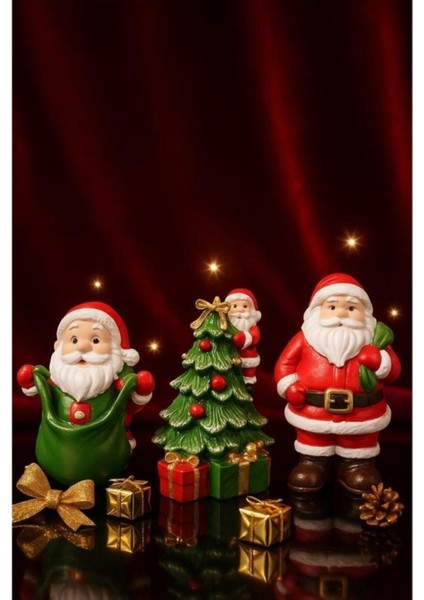 Renkli Üçlü Noel Baba Figür Seti, Yılbaşı Dekorasyonu, Ev ve Ofis Süsleri fiyatları