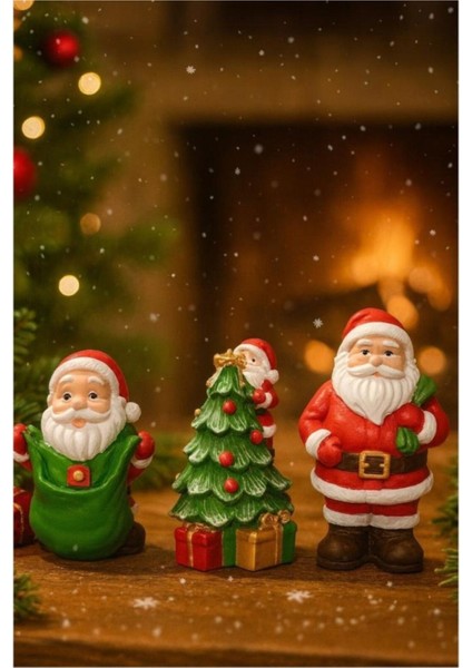 Renkli Üçlü Noel Baba Figür Seti, Yılbaşı Dekorasyonu, Ev ve Ofis Süsleri modelleri