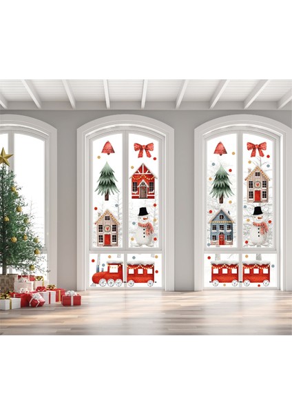 Renkli Noel Temalı Cam ve Duvar Stickerı, Şık ve Eğlenceli Dekorasyon Parçası