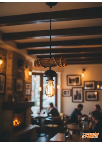 Doğal Ahşap , Eskitme Sarkıt El Yapımı Ahşap Avize Kafe Ev Balkon Ofis Dekoru