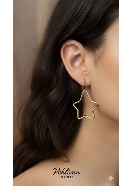 Yıldız Model Gold Renk Çelik Küpe