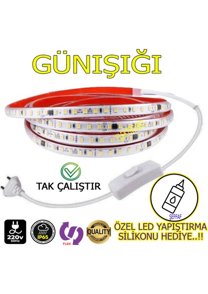 220V Şerit LED Tak Çalıştır Anahtarlı Günışığı Renk 1 METRE (Yüksek Lümen)