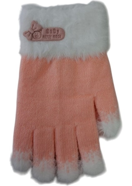 Spteks Kitti 4-8 Yaş Kız Çocuk Açık Pembe Arma Figürlü Kışlık Örme Eldiven