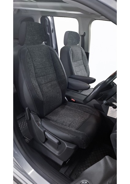 Peugeot Rifter ile Uyumlu 3 Tekli Lüx Keten Deri Oto Koltuk Kılıfı Birebir Araca Özel Ön Arka Takım Siyah Scr