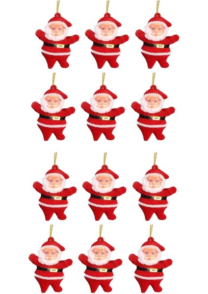 Yılbaşı Çam Ağacı Süsü Seti, Noel Baba Figürü, Kırmızı, 12'li