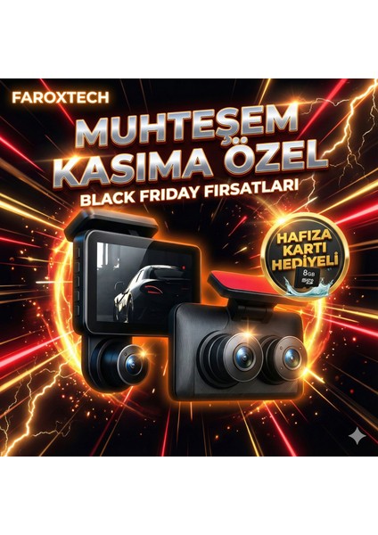 Araç Içi Hd Kamera Video Kaydedici 3 Kamera 1080P Full Hd Araç Kamerası Wdr G-Sensor 5mp Büyük Ekran