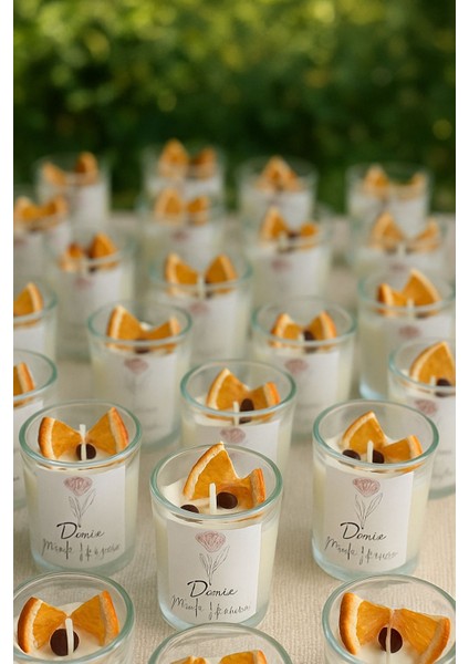 Portakal ve Kahve Süslemeli Shot Mini Bardak Mum 3'lü