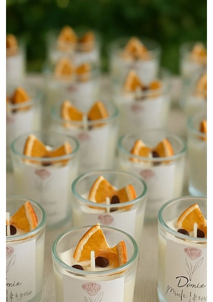 Portakal ve Kahve Süslemeli Shot Mini Bardak Mum 3'lü modelleri