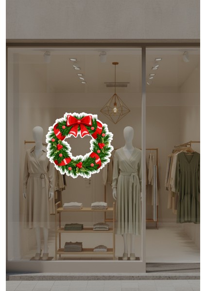 Yılbaşı Kapı Çelengi Sticker, Renkli ve Şık Dekorasyon, Vitrin ve Cam Için modelleri