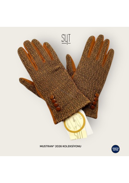 Syt Kadın Kışlık Dokunmatik Eldiven - Desenli Suni Deri/Kumaş Şık Tokalı & Düğmeli Modeller