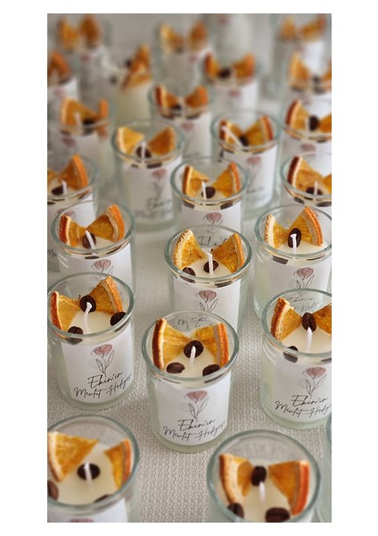 Portakal ve Kahve Süslemeli Shot Mini Bardak Mum 3'lü