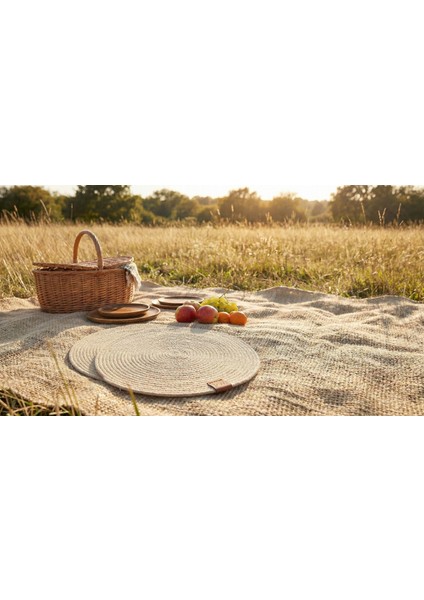 6 Adet Hasır Bej Yuvarlak Jüt Görünümlü Amerikan Servis - Lux Örgü Supla Seti (32CM) modelleri