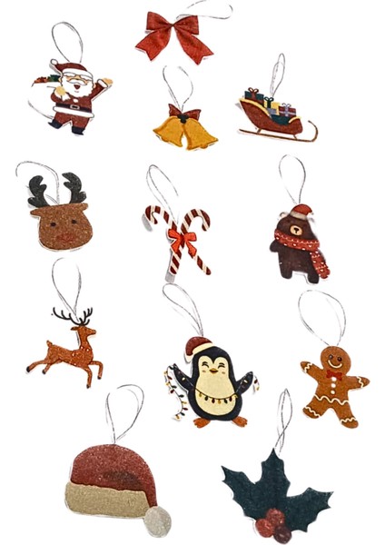 Renkli 12 Figür Keçe Süsler Yılbaşı Ağacı Dekoru Noel Şenliği fırsatları