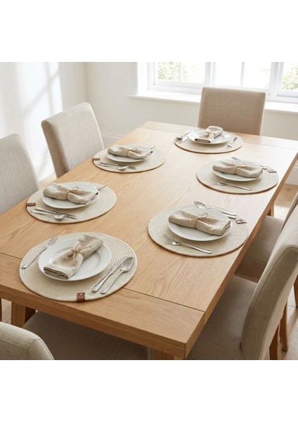 6 Adet Hasır Ekru Yuvarlak Jüt Görünümlü Amerikan Servis - Lux Örgü Supla Seti (32CM) fiyatları