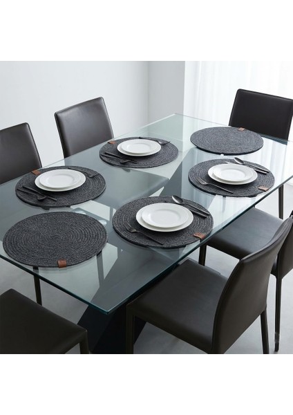 6 Adet Hasır Antrasit Yuvarlak Jüt Görünümlü Amerikan Servis - Lux Örgü Supla Seti (32CM) fiyatları