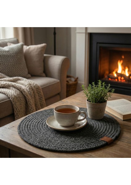 6 Adet Hasır Antrasit Yuvarlak Jüt Görünümlü Amerikan Servis - Lux Örgü Supla Seti (32CM) modelleri