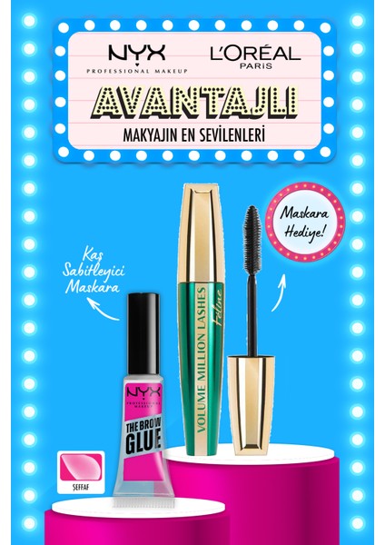 the Brow Glue Instant Brow Styler - Şeffaf Kaş Sabitleyici Maskara & Lp Volume Million Lashes Feline Siyah Maskara