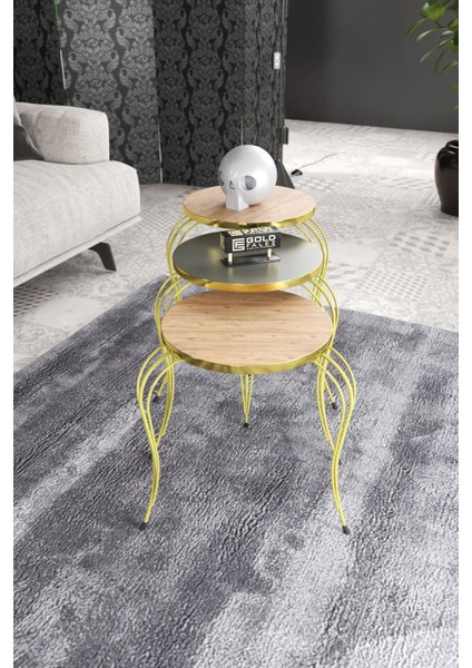 Zigon Sehpa Lükens Gold Antrasit Ceviz