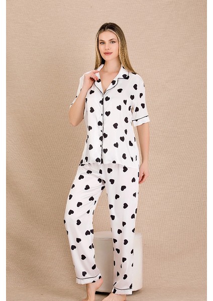 Lady Yakalı Beyaz Saten Pijama Takımı fiyatları