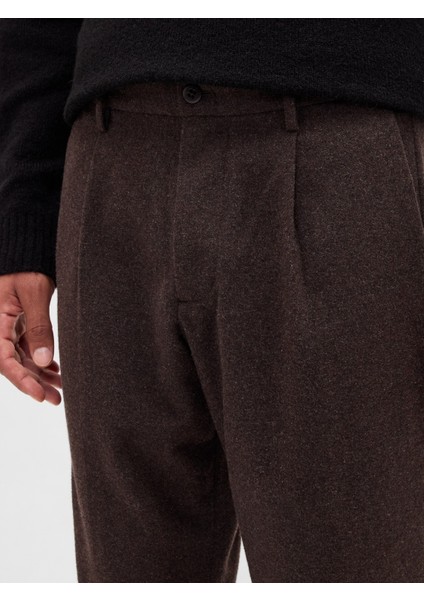 Erkek Koyu Kahverengi Yün Karışımlı Relaxed Straight Pantolon modelleri