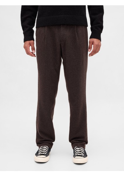 Erkek Koyu Kahverengi Yün Karışımlı Relaxed Straight Pantolon