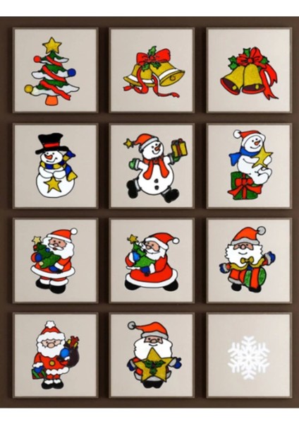 Yılbaşı Temalı 3'lü Cam Çıkartması, Jel Sticker, Renkli ve Eğlenceli Dekorasyon