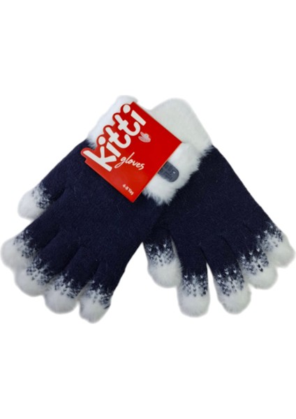 Spteks Kitti 4-8 Yaş Kız Çocuk Lacivert Renk Arma Figürlü Kışlık Örme Eldiven