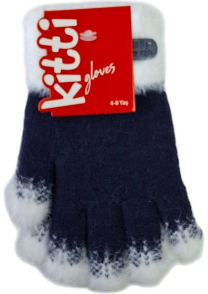 Spteks Kitti 4-8 Yaş Kız Çocuk Lacivert Renk Arma Figürlü Kışlık Örme Eldiven modelleri