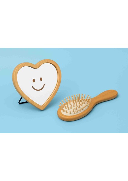 Orjinal Bambu Vintage Retro Makyaj Aynası ve Tarak Set