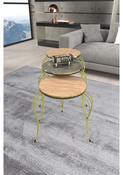 Zigon Sehpa Lükens Çift Gold Antrasit Ceviz