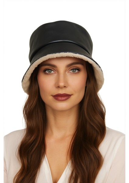 Hakiki Deri Kadın Bucket Şapka