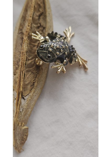 Taşlı Yeşil Kurbağa Üç Boyutlu Broş-Yaka Iğnesi-Çanta Aksesuar fiyatları