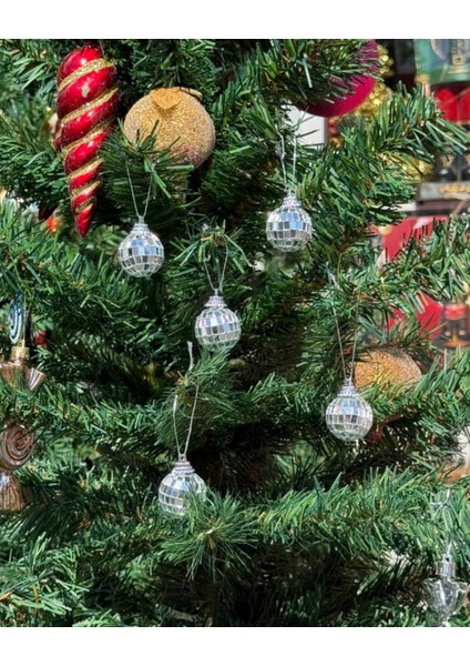 12’li Gümüş Renkli Top Seti, 3 Cm, Noel Dekoru, Şık ve Parlak Süsler