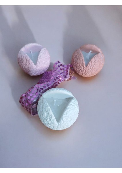 3'lü Meteor Çukuru Dekoratif Beton Kalıp Mum- Beyaz- Pembe- Kiremit