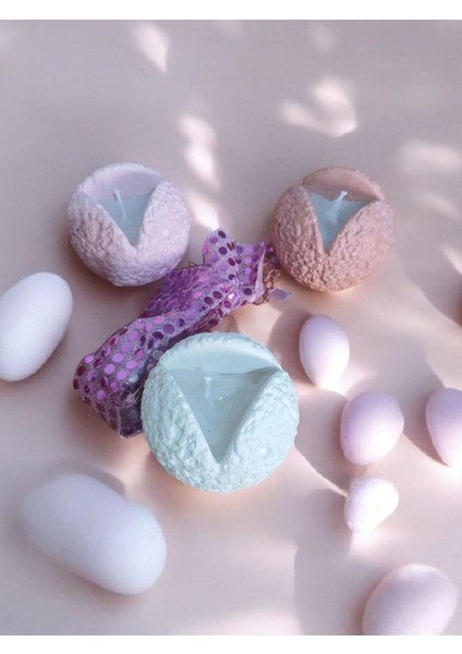 3'lü Meteor Çukuru Dekoratif Beton Kalıp Mum- Beyaz- Pembe- Kiremit fiyatları