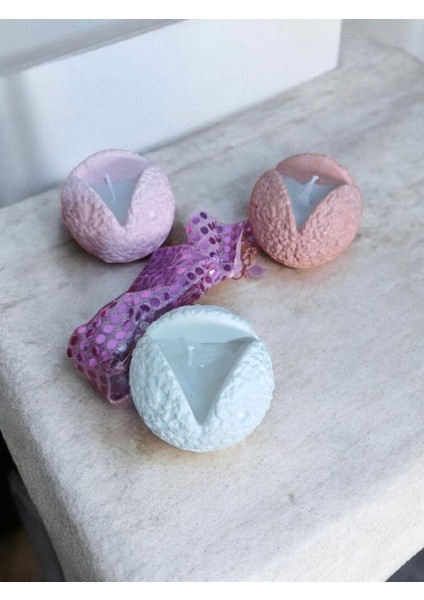 3'lü Meteor Çukuru Dekoratif Beton Kalıp Mum- Beyaz- Pembe- Kiremit modelleri