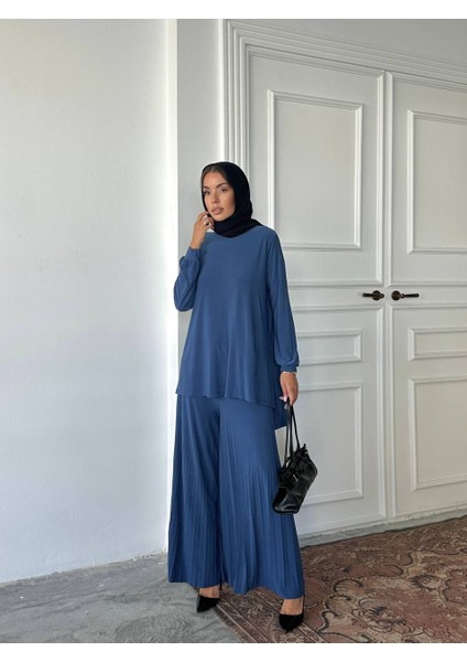Tesettür Piliseli Pantolon Tunik Sandy Ikili Takım