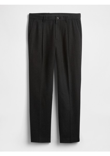 Erkek Siyah Yün Karışımlı Relaxed Straight Pantolon fiyatları