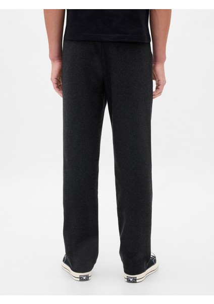 Erkek Siyah Yün Karışımlı Relaxed Straight Pantolon fırsatları
