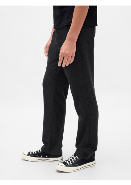 Erkek Siyah Yün Karışımlı Relaxed Straight Pantolon indirimleri