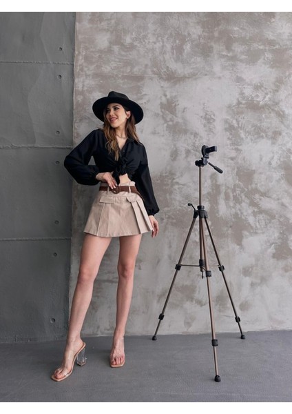 Kemerli Kapak Detaylı Şort Etek modelleri