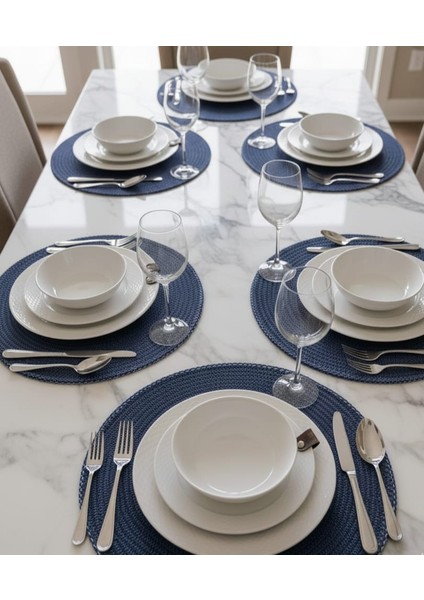 Lacivert Amerikan Servis,supla Takımı 6 Adet 33CM