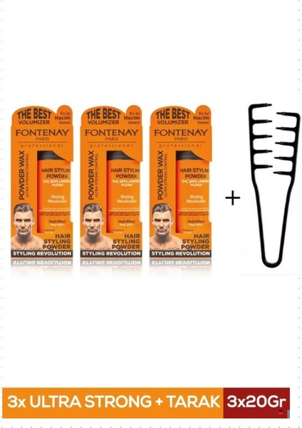 Saç Şekillendirici Pudra Toz Wax Ultra Strong 20GR X3 + Mucizevi Saç Tarağı 4'lü Set