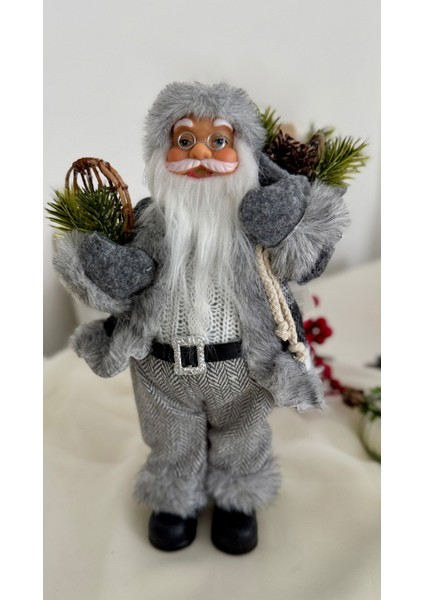 Beyaz Sakallı Noel Baba Figür Gri Ekose Elbiseli Süs Dekorasyon Biblo fiyatları