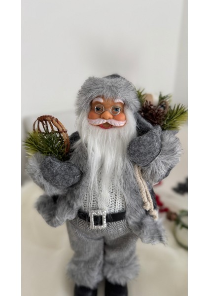 Beyaz Sakallı Noel Baba Figür Gri Ekose Elbiseli Süs Dekorasyon Biblo fırsatları