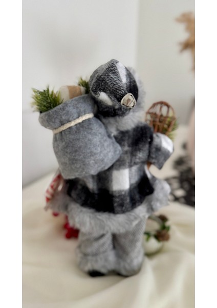 Beyaz Sakallı Noel Baba Figür Gri Ekose Elbiseli Süs Dekorasyon Biblo indirimleri