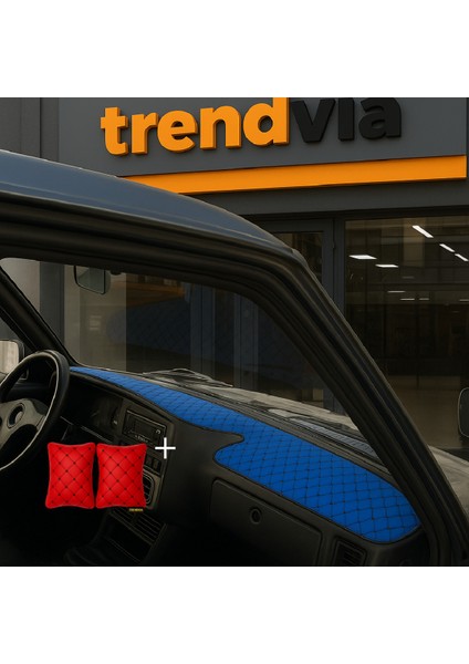 Tofaş Şahin Doğan Kartal Yüksek Ön Göğüs Mavi-Siyah Torpido Kılıfı / Kırmızı-Siyah Boyun Yastığı